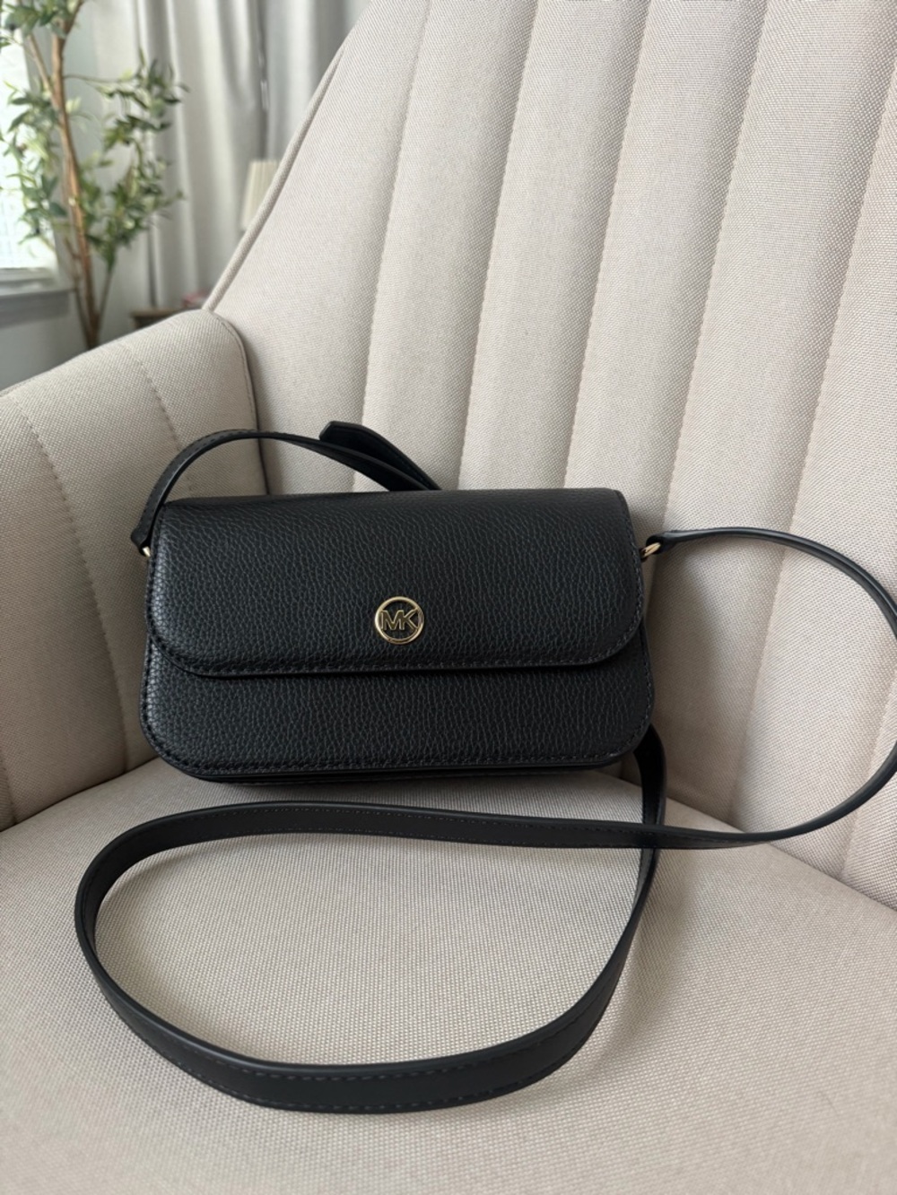 Michael Kors Black Pebbled Crossbody with Gold Logo